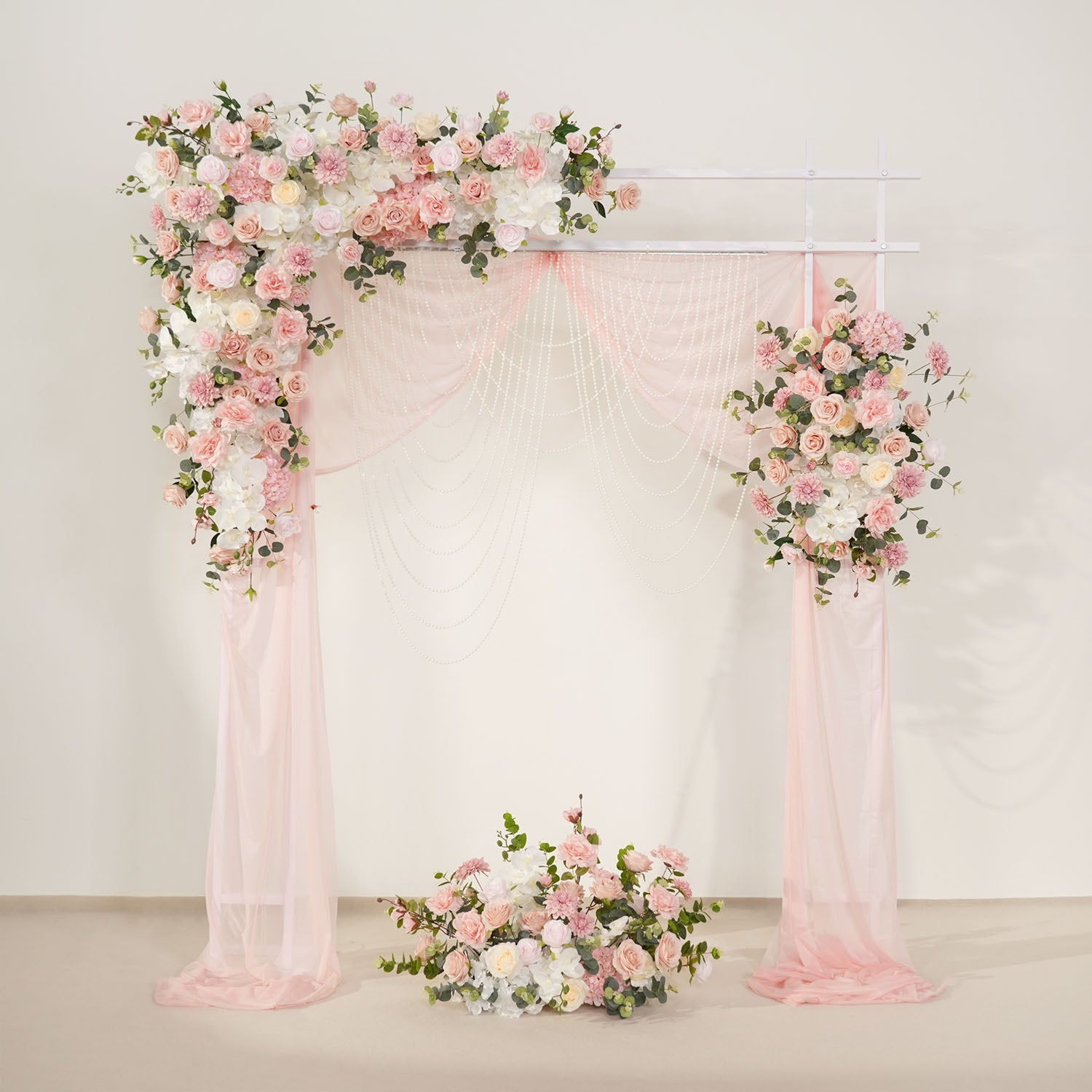 Uflower Wedding Backdrop Pink Rose Green Leaf Floral Arrangement